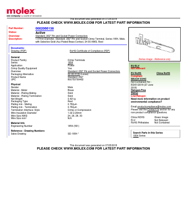 0002066138 Datasheet PDF Molex Connectors