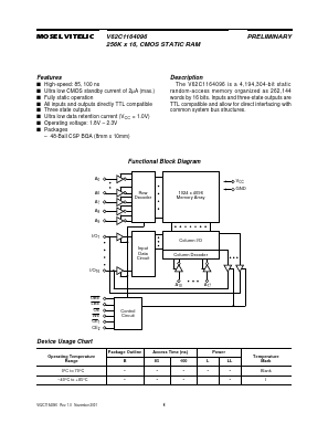 V62C1164096L-85BI Datasheet PDF Mosel Vitelic Corporation 