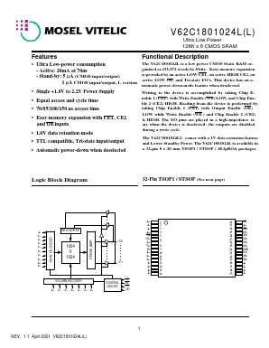 V62C1801024L-85B Datasheet PDF Mosel Vitelic Corporation 