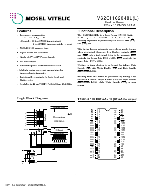 V62C1162048L Datasheet PDF Mosel Vitelic Corporation 