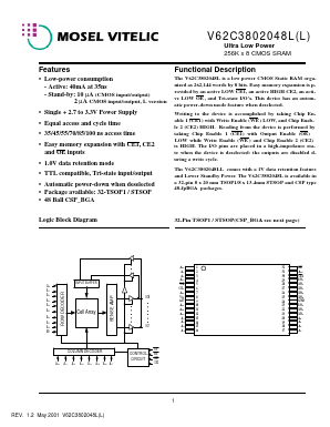 V62C3802048L Datasheet PDF Mosel Vitelic Corporation 