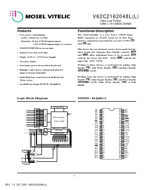 V62C2162048LL-70B Datasheet PDF Mosel Vitelic Corporation 