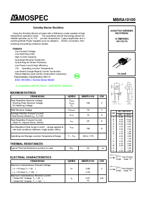 MBRA10100 Datasheet PDF Mospec Semiconductor