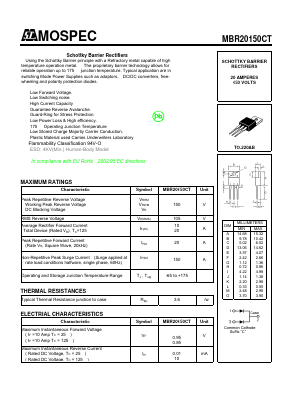 MBR20150CT Datasheet PDF Mospec Semiconductor