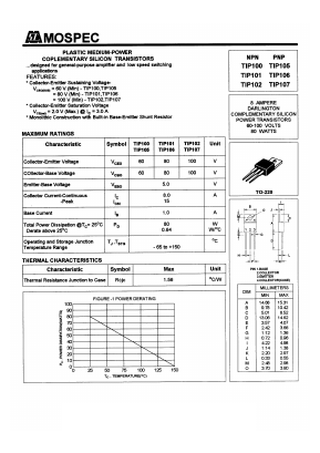 TIP100 Datasheet PDF Mospec Semiconductor