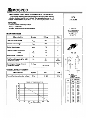 2SC3086 Datasheet PDF Mospec Semiconductor