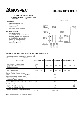GBL005 Datasheet PDF Mospec Semiconductor