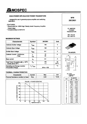 2SC2921 Datasheet PDF Mospec Semiconductor