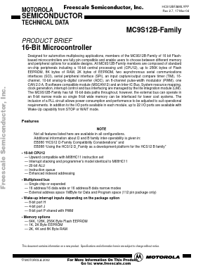 MC9S12B64MPVE Datasheet PDF Motorola => Freescale