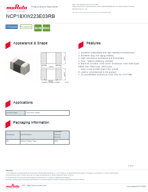 NCP18XW223E03RB Datasheet PDF Murata Manufacturing