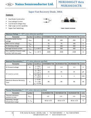 MUR30010CT Datasheet PDF Naina Semiconductor ltd.