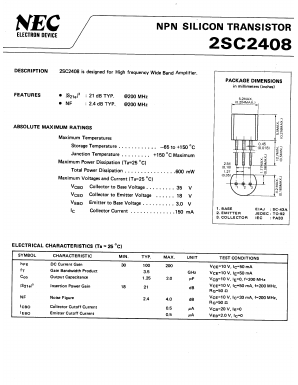 2SC2408 Datasheet PDF NEC => Renesas Technology