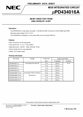 UPD434016AG5-12-7JF Datasheet PDF NEC => Renesas Technology
