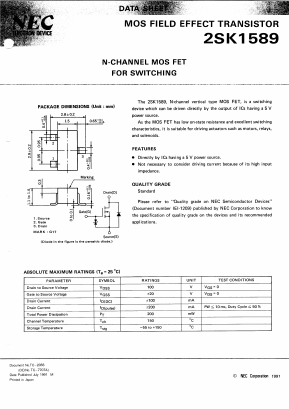 2SK1589-T2B Datasheet PDF NEC => Renesas Technology