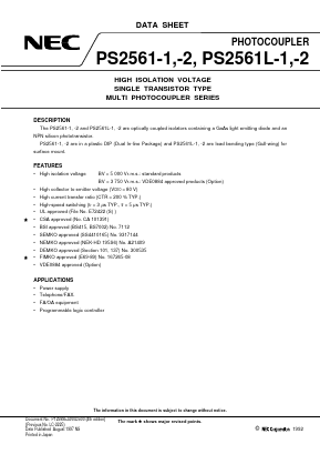 PS2561-1 Datasheet PDF NEC => Renesas Technology