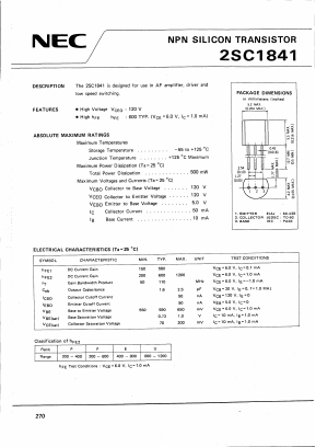 2SC1841 Datasheet PDF NEC => Renesas Technology