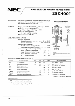 2SC4001 Datasheet PDF NEC => Renesas Technology