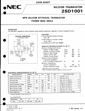 2SD1001 Datasheet PDF NEC => Renesas Technology