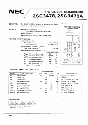 2SC3478 Datasheet PDF NEC => Renesas Technology