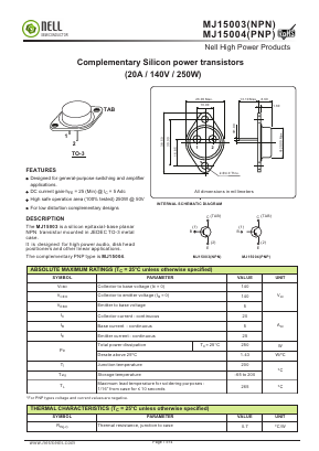 MJ15003 Datasheet PDF Nell Semiconductor Co., Ltd