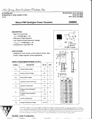B882 Datasheet PDF New Jersey Semiconductor