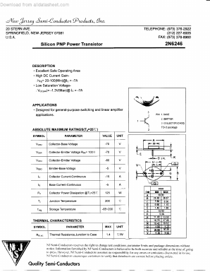 2N6246 Datasheet PDF New Jersey Semiconductor