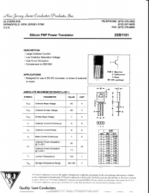 2SB1151 Datasheet PDF New Jersey Semiconductor