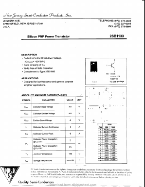 2SB1133 Datasheet PDF New Jersey Semiconductor