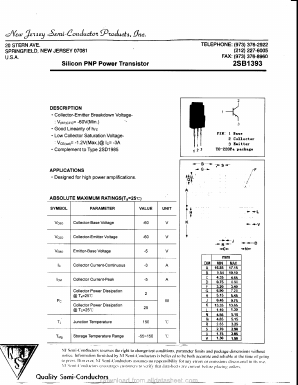 2SB1393 Datasheet PDF New Jersey Semiconductor