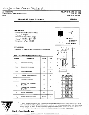 2SB511 Datasheet PDF New Jersey Semiconductor