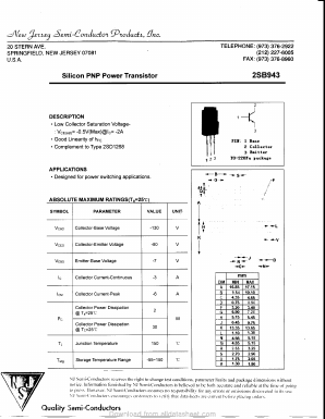 B943 Datasheet PDF New Jersey Semiconductor