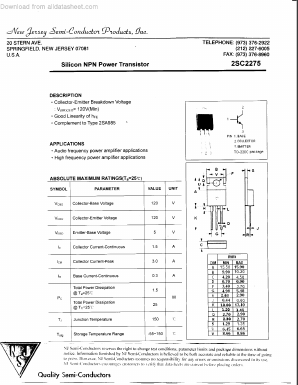 2SC2275 Datasheet PDF New Jersey Semiconductor
