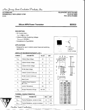 BD533 Datasheet PDF New Jersey Semiconductor
