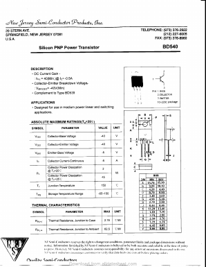 BD540 Datasheet PDF New Jersey Semiconductor