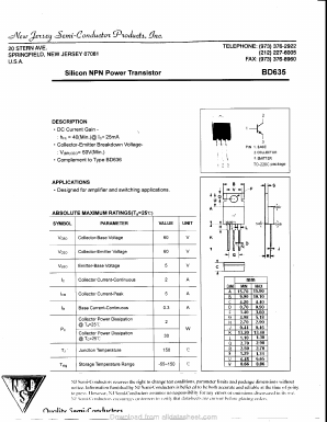 BD635 Datasheet PDF New Jersey Semiconductor