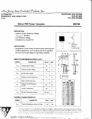 BD798 Datasheet PDF New Jersey Semiconductor