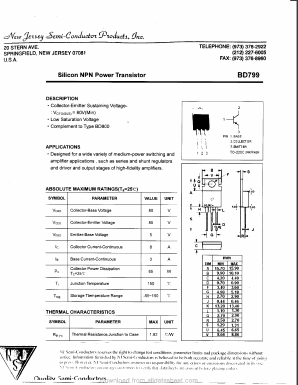 BD799 Datasheet PDF New Jersey Semiconductor