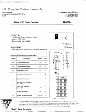 A1184 Datasheet PDF New Jersey Semiconductor