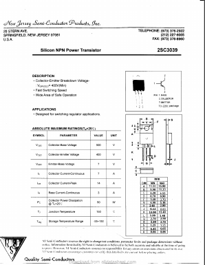 2SC3039 Datasheet PDF New Jersey Semiconductor