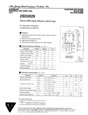 2SD2029 Datasheet PDF New Jersey Semiconductor