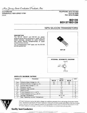 BD139 Datasheet PDF New Jersey Semiconductor