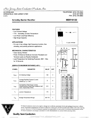 MBR16120 Datasheet PDF New Jersey Semiconductor