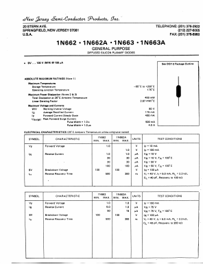 1N662A Datasheet PDF New Jersey Semiconductor