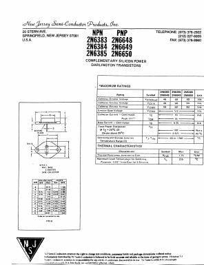 2N6648 Datasheet PDF New Jersey Semiconductor