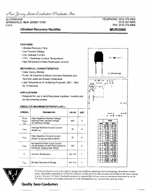 MUR3060 Datasheet PDF New Jersey Semiconductor