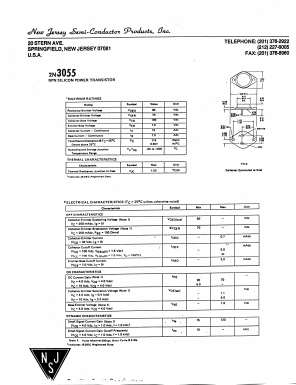2N3055 Datasheet PDF New Jersey Semiconductor