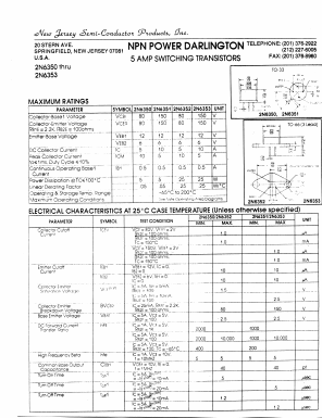 2N6352 Datasheet PDF New Jersey Semiconductor