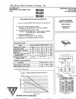 2N5301 Datasheet PDF New Jersey Semiconductor