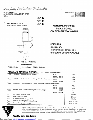 BC109C Datasheet PDF New Jersey Semiconductor