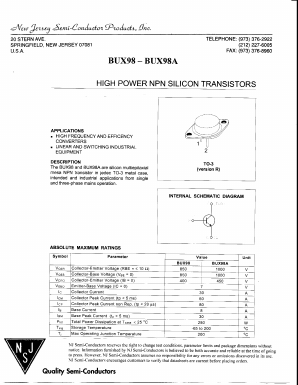 BUX98A Datasheet PDF New Jersey Semiconductor
